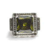 Anillo para hombre de plata de ley 925 con peridoto - Contorno doble cuadrado
