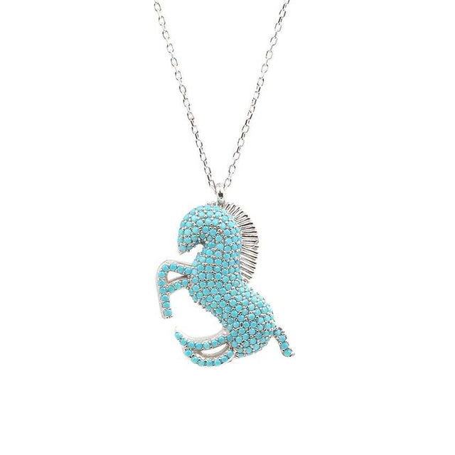 Artisan Crafted 925 Sterling Silver Turquoise Rearing Horse Necklace