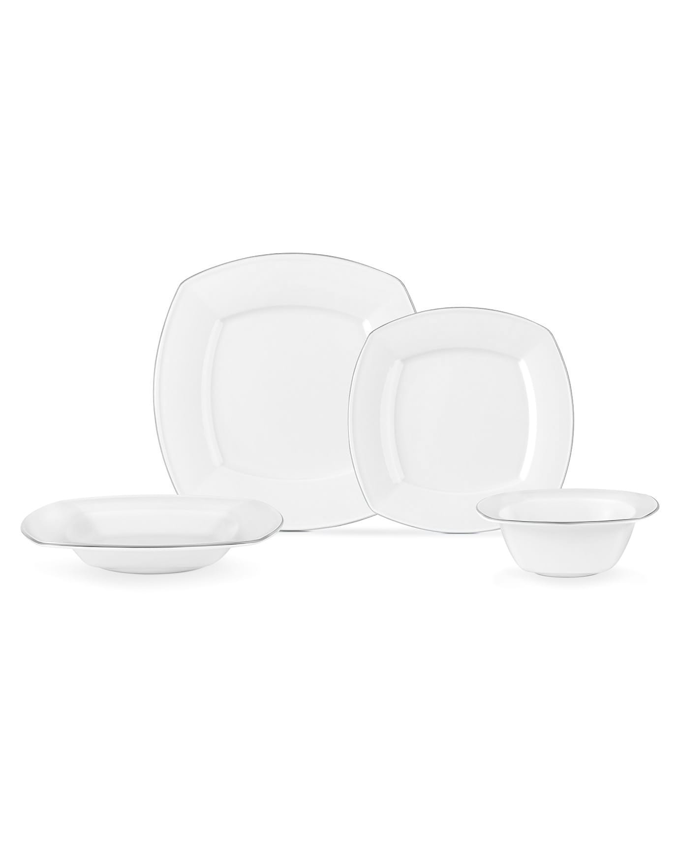 New Bone Porcelain Dinner Set for 6 - Stylish White & Silver