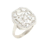 925 Sterling Silver Square Baguette Zircon Statement Ring