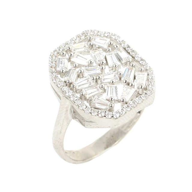 925 Sterling Silver Square Baguette Zircon Statement Ring