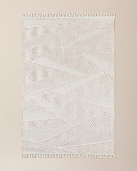 Polyester Loop Pile Area Rug - Soft Textured & Fringed Design