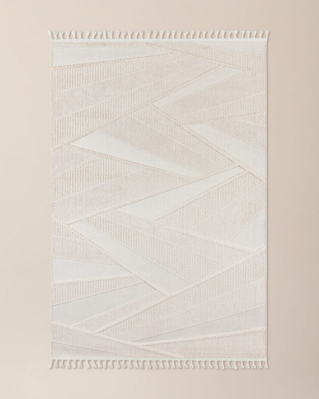 Polyester Loop Pile Area Rug - Soft Textured & Fringed Design