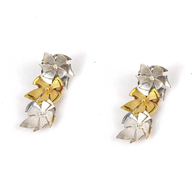 925 Sterling Silver Two-Tone Triple Leaf Drop Earrings
