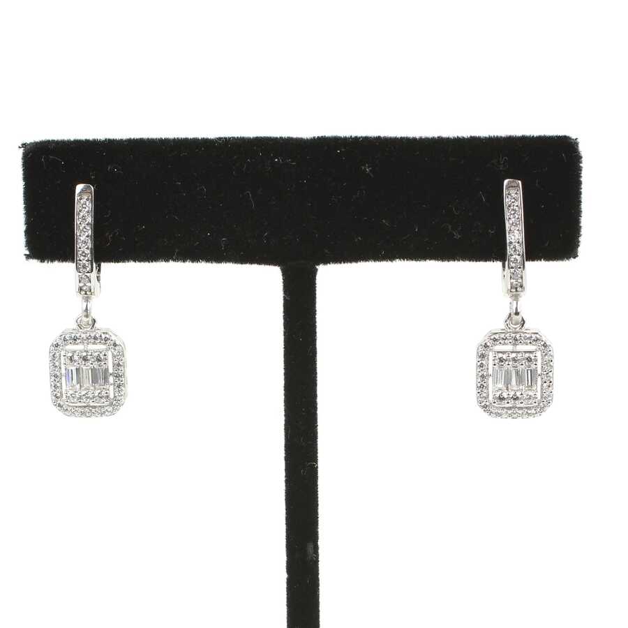 Premium Sterling Silver Square Baguette Stone Earring