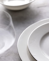 New Bone Porcelain 24-Piece Dinner Set - Galena White & Silver