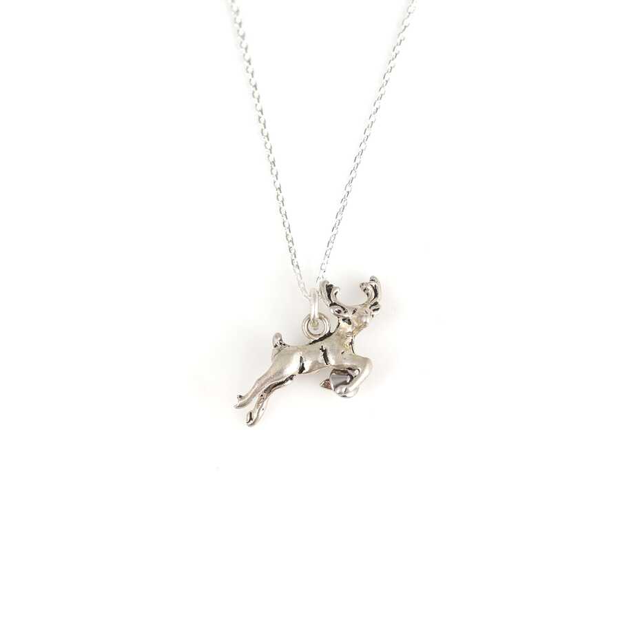 925 Sterling Silver - Graceful Running Deer Pendant Necklace