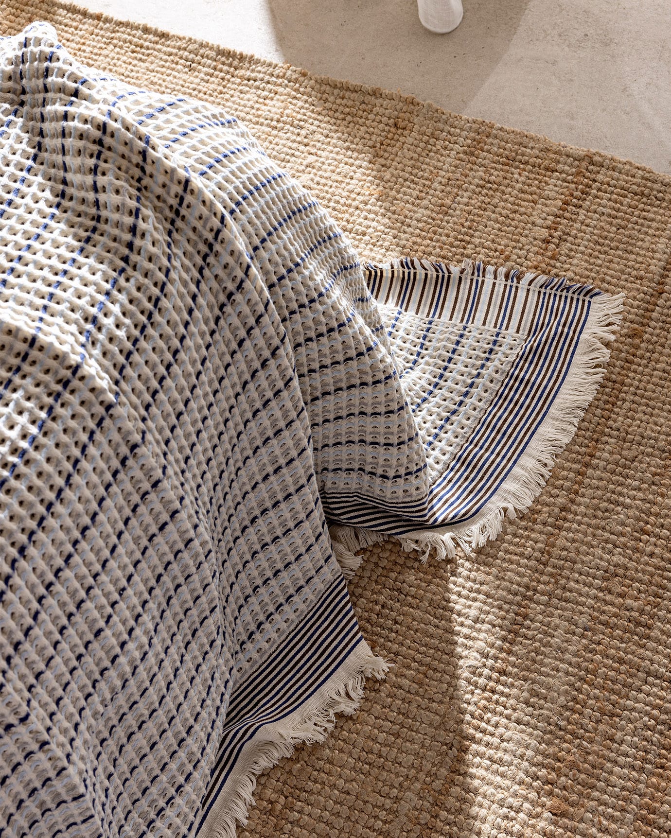 100% Cotton Double Bedspread - Coffee Blue Reversible Design
