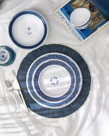 Melamine 18-Piece Dinnerware Set - Blue & White Design