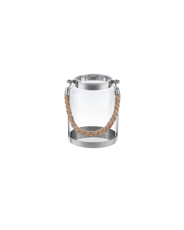Stainless Steel & Glass Candle Holder - Silver Wicker Accent Design