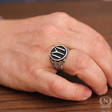Robust Sterling Silver Men's Ring - Intricate Kayi Tribe Motif