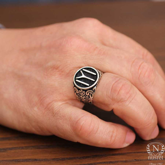 Robust Sterling Silver Men's Ring - Intricate Kayi Tribe Motif