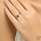 Premium 925 Sterling Silver Star Ring Pink Black Stone