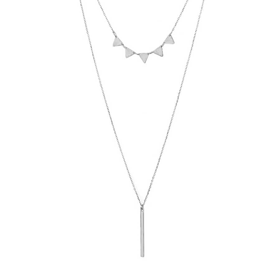 Minimalist 925 Sterling Silver Double Layer Triangle & Plate Necklace