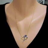 Premium 925 Sterling Silver Navy Stone Heart Tulip Necklace