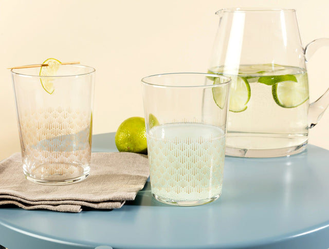 Glass Beverage Glass Set - Golden Rain Pierretta Design