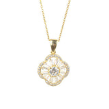 Sterling Silver Clover Pendant Necklace with Baguette & Zircon Stones