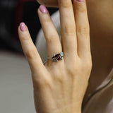 Sterling Silver Double Leaf Ring - Hand-Enameled Red Design