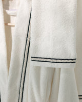 Unisex 100% Cotton Luxury Bathrobe - Soft Absorbent Terry Robe - Ecru & Black