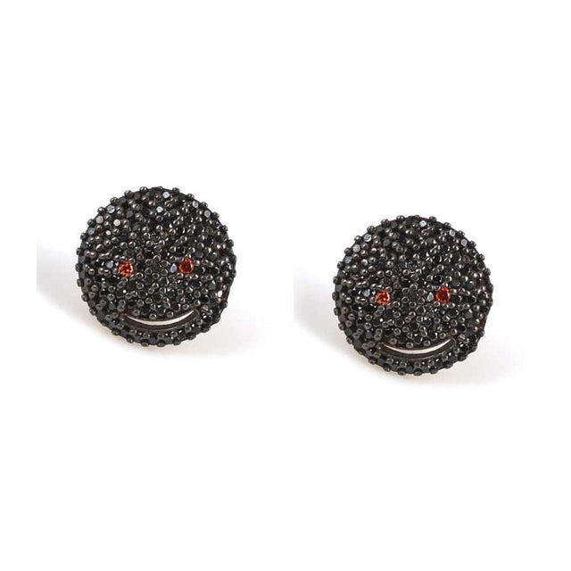 Premium 925 Sterling Silver Smiling Face Stud Earrings with Yellow and Black Stones