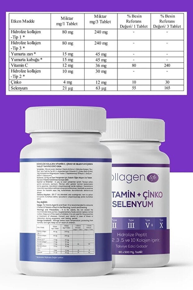 5 Type Collagen Tablets with C, Zinc, Selenium - 3 Bottles - TryAladdin