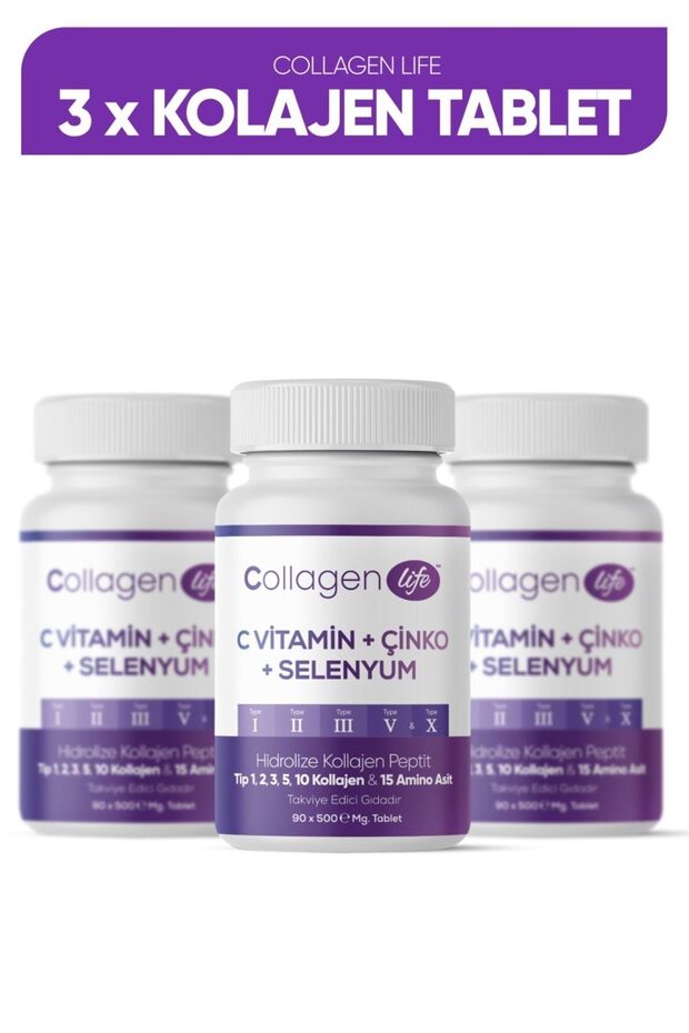 5 Type Collagen Tablets with C, Zinc, Selenium - 3 Bottles - TryAladdin