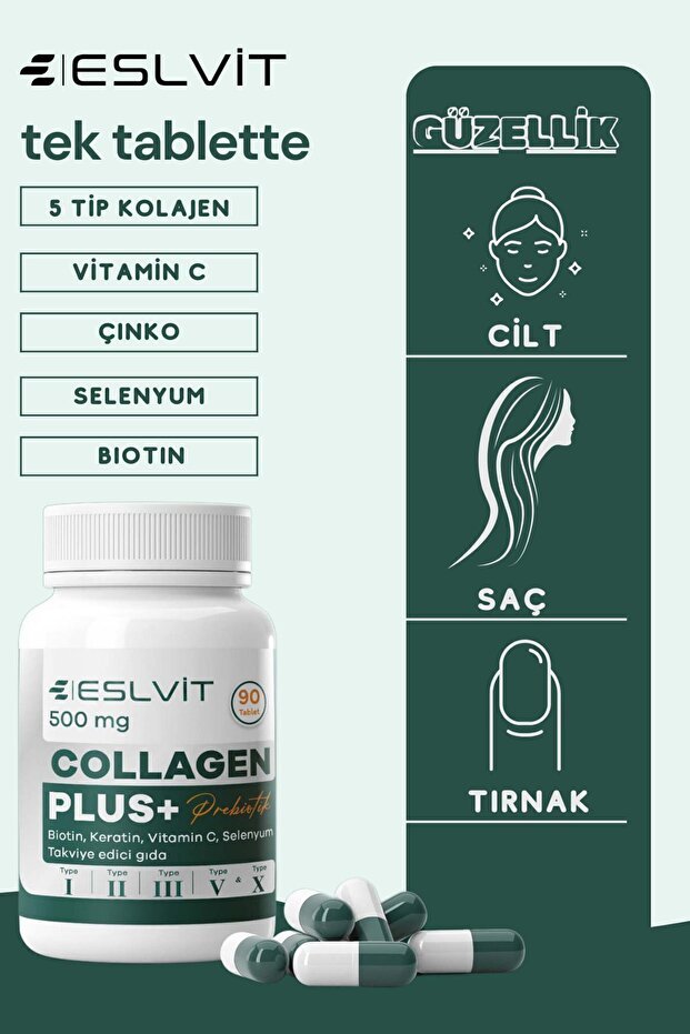 5 - Type Hydrolyzed Collagen - 90 Tablets with Vit C, Zinc, Selenium - TryAladdin