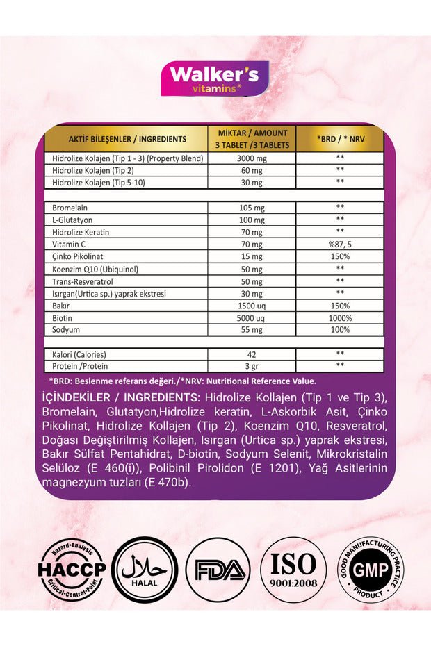 5 Types Collagen with Keratin, Biotin, Zinc - 60 Tablets - TryAladdin