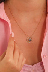 Sterling Silver Evil Eye Hoop Necklace - Zircon Gemstone