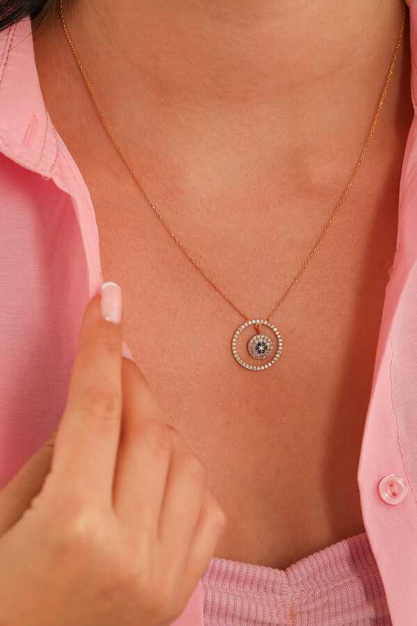 Sterling Silver Evil Eye Hoop Necklace - Zircon Gemstone