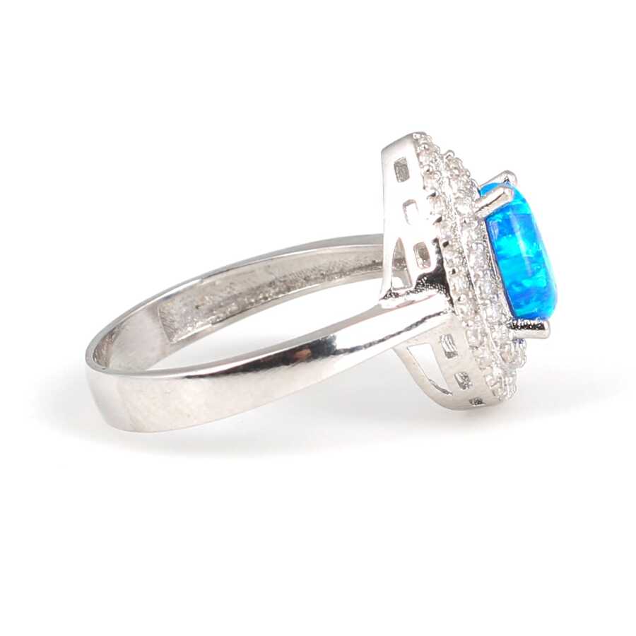 Premium 925 Sterling Silver Blue Drop Opal Entourage Ring