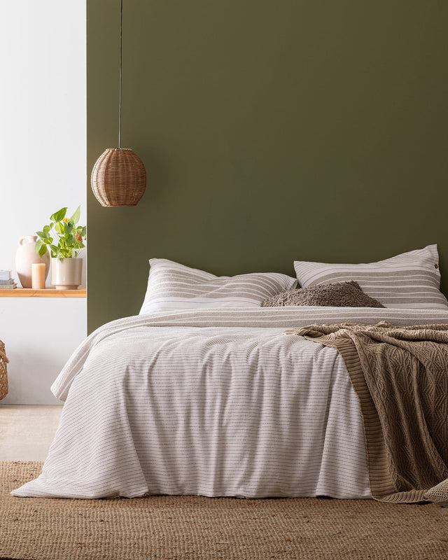Full Size 100% Cotton Yarn Dyed Duvet Cover Set - White & Beige