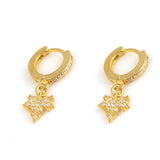 925 Sterling Silver Zircon Dangling Plane Tree Leaf Hoop Earrings