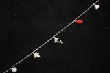 925 Sterling Silver Trendy Summer Charm Anklet - Pearl & Coral