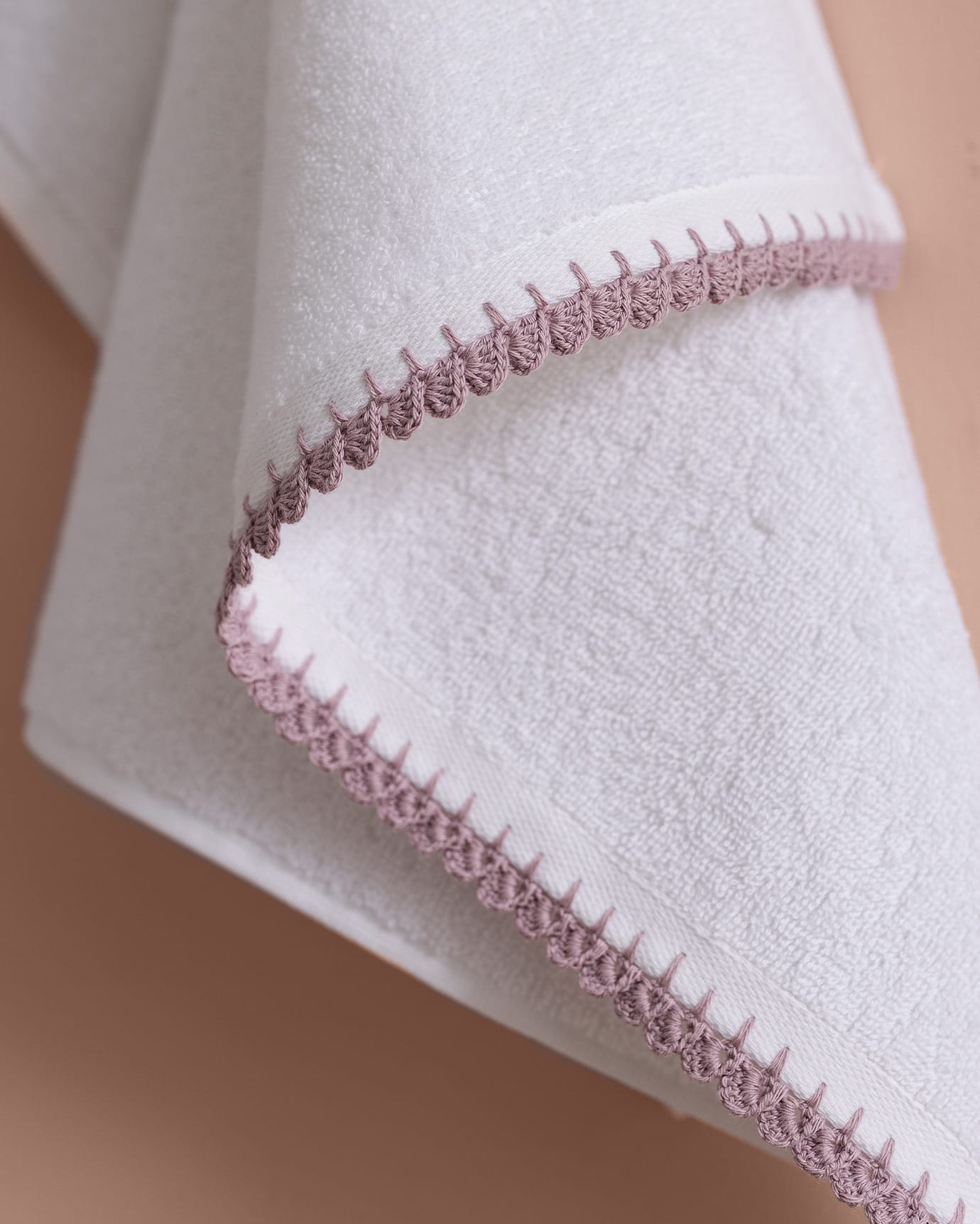 100% Cotton Crocheted Face Towel - White & Lilac