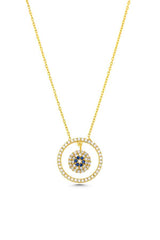 Sterling Silver Evil Eye Hoop Necklace - Zircon Gemstone
