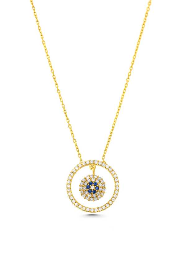 Sterling Silver Evil Eye Hoop Necklace - Zircon Gemstone