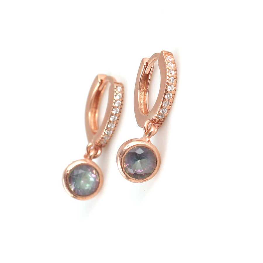 Premium 925 Sterling Silver Round Mystic Topaz Hoop Earrings