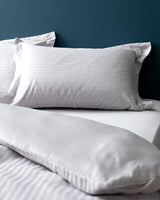 Premium Double Cotton Sateen Striped Duvet Cover Set Light Gray