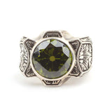 925 Sterling Silver Peridot Men's Ring - Hand-Engraved Design