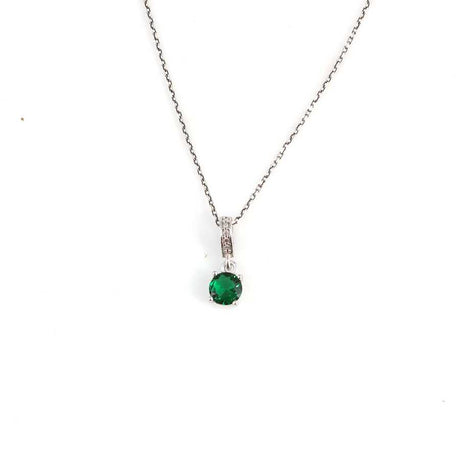 925 Sterling Silver Minimalist Round Synthetic Emerald Necklace