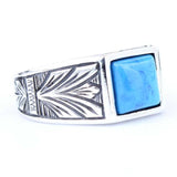 Anillo para hombre de plata de ley 925 - Diseño de turquesa con patrón