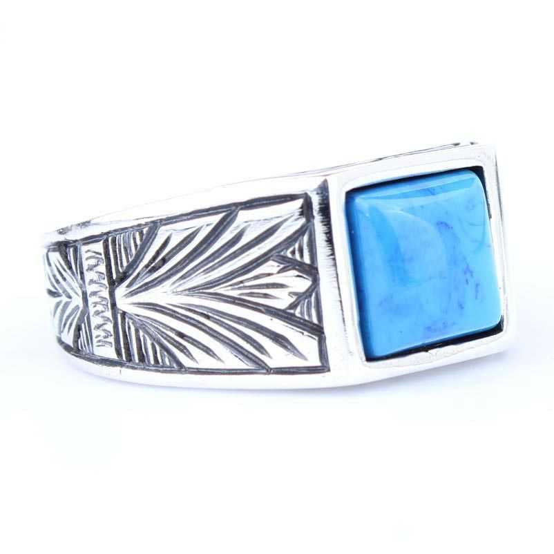 Anillo para hombre de plata de ley 925 - Diseño de turquesa con patrón