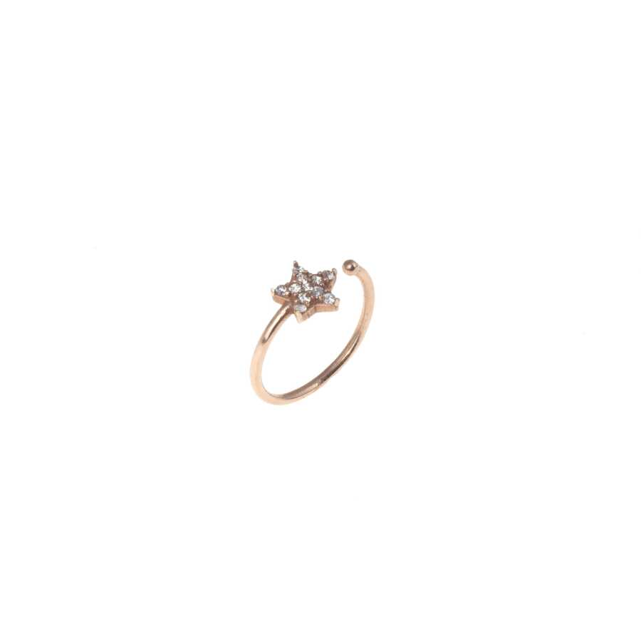 925 Sterling Silver Star Ring with Zircon - Rose Plated & Adjustable