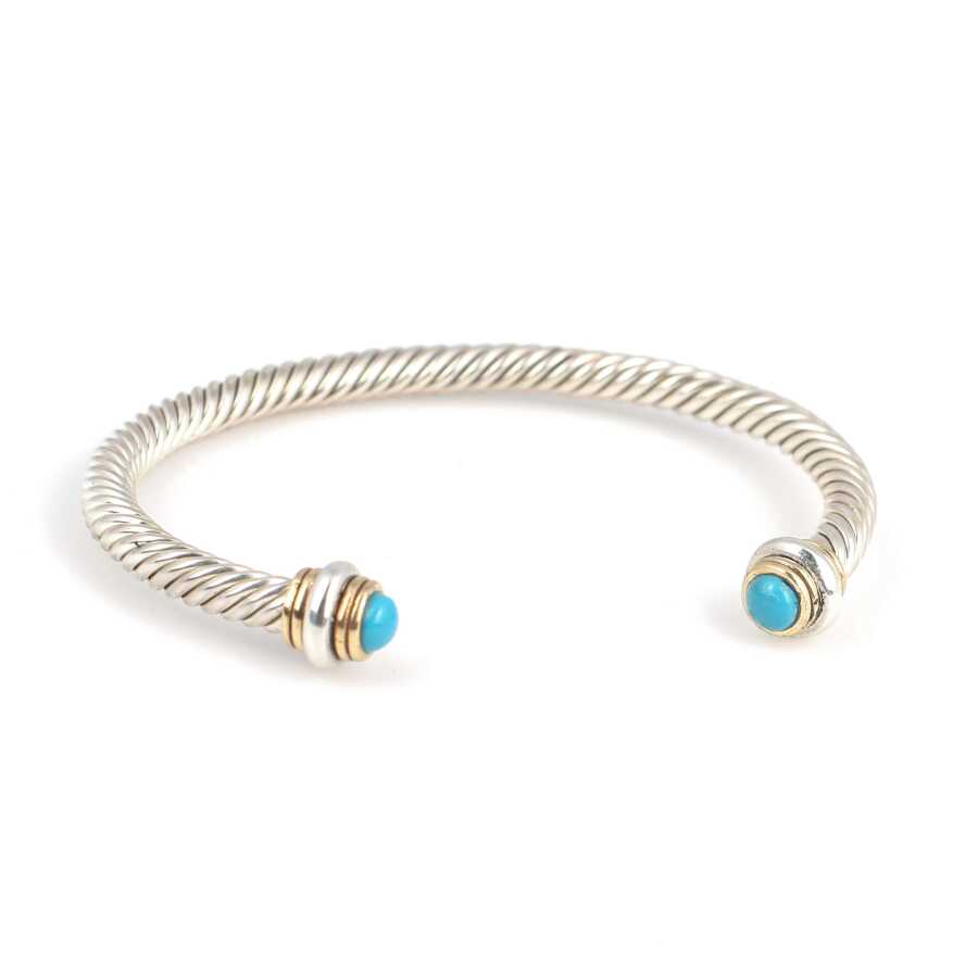 Men's 925 Sterling Silver Twisted Bracelet with Natural Turquoise