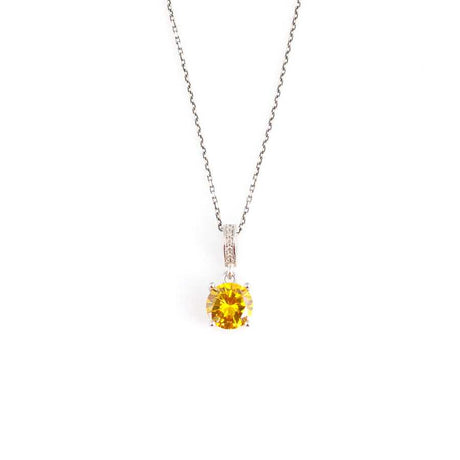 925 Sterling Silver Round Yellow Zircon Solitaire Pendant Necklace