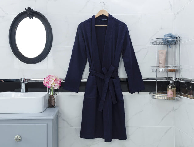 Men's Kimono Style Bathrobe - Soft Absorbent Cotton Spa Robe