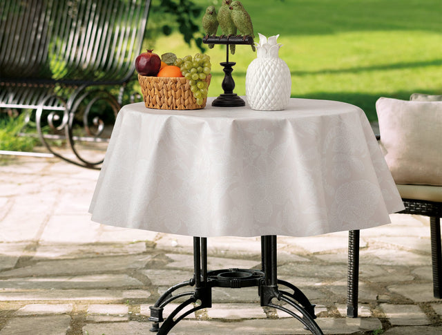 PVC Tablecloth - Durable, Elegant Beige & White Pattern
