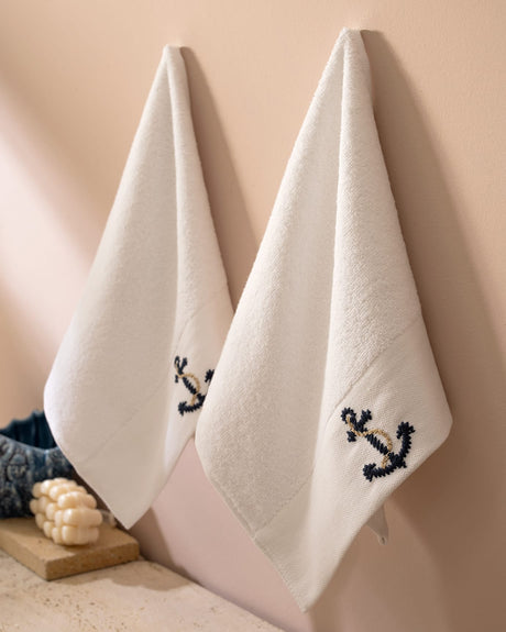 Premium 100% Cotton Anchor Embroidered Hand Towel Set of 2