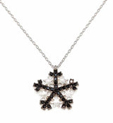 Premium 925 Sterling Silver Snowflake Necklace Black Stone